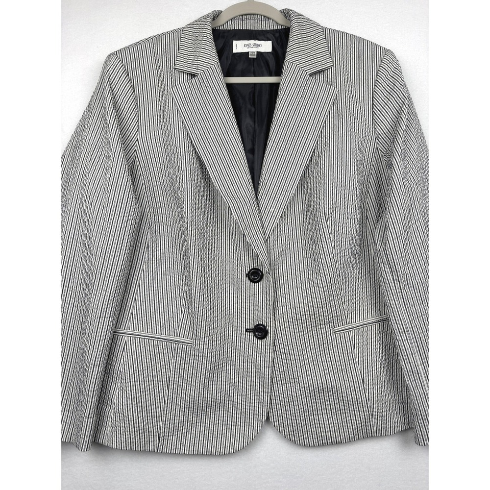 Jones Studio Blazer Womens 22W Plus Size Seersucker Stripe Two Button Jacket